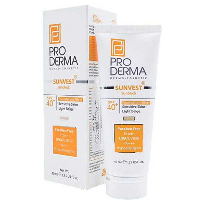 proderma sunvest sunblock spf40 foundation effect sensitive skin light 40ml